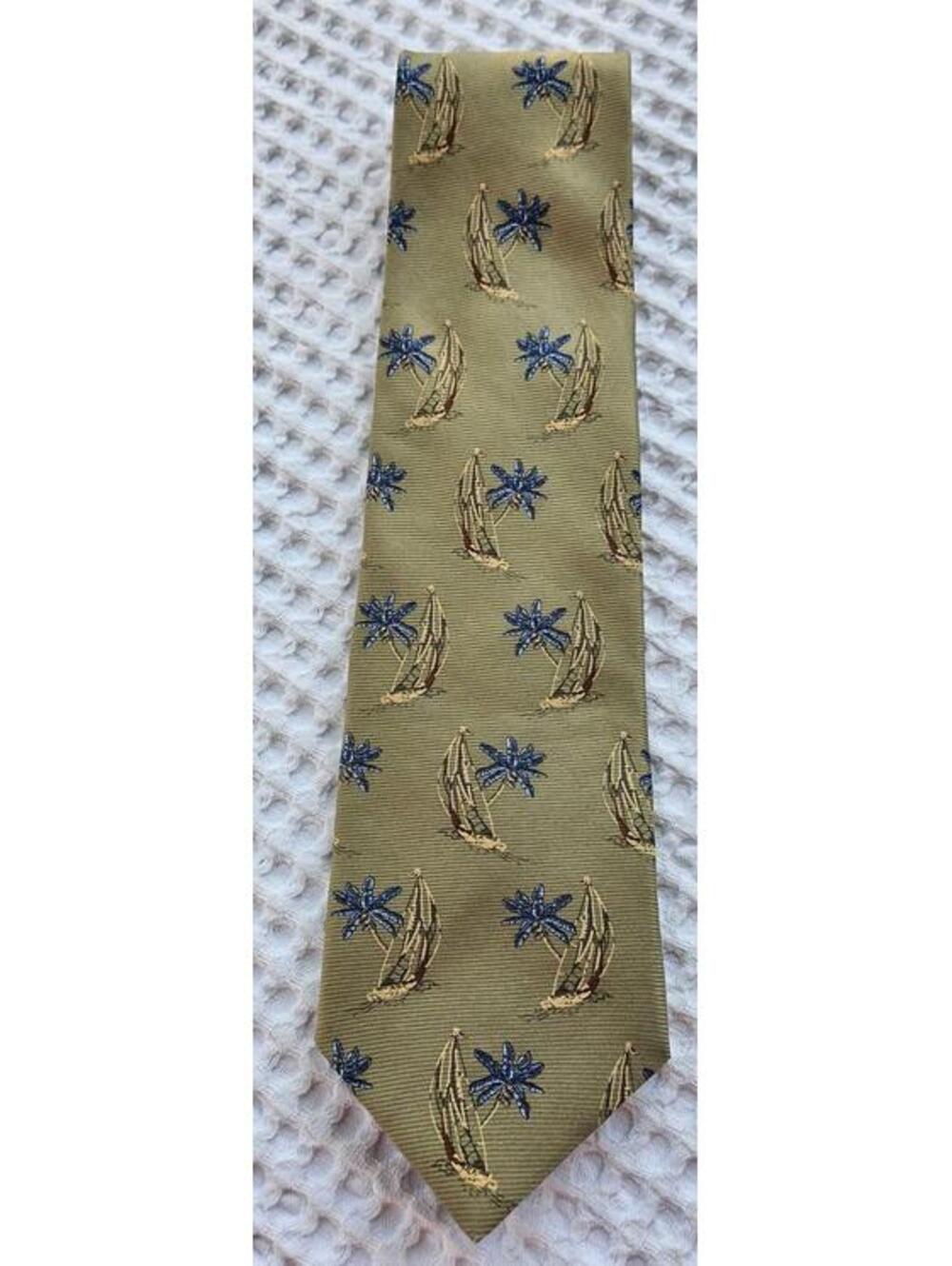 Tropicals by Tango Palm Trees & Sailboats Pattern Neck Tie 100% Silk Made in USA